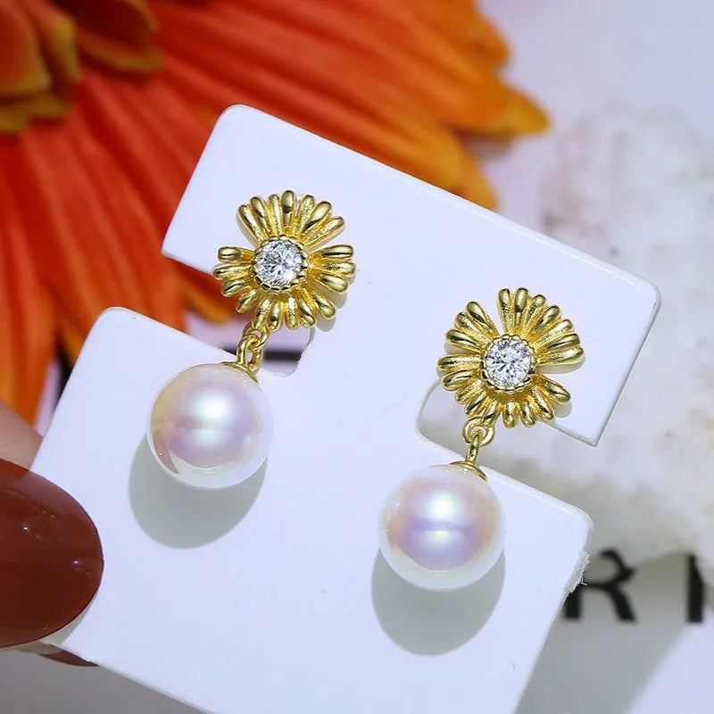 Baroque sterling silver flower earrings with ring holder in silver or gold finish.