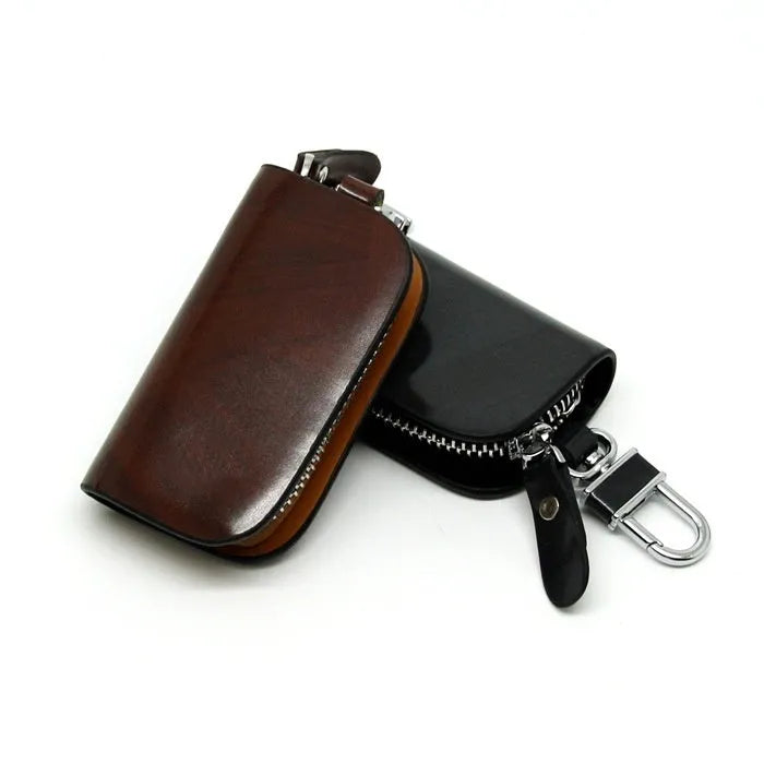Soft cowhide leather car key case with frosted finish in black or brown colour