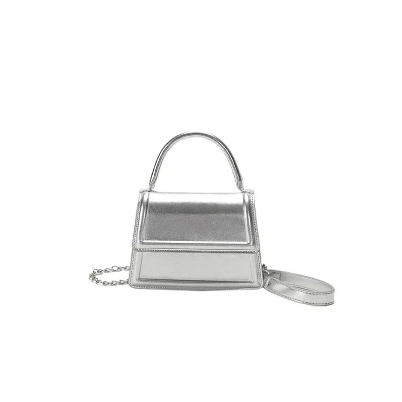 PU retro crossbody bag with horizontal square shape and sewing line details