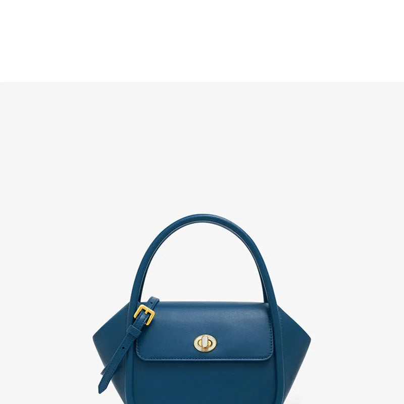 Women's wing-shaped leather tote bag with latch closure and cross-body strap in four colour options