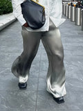 Men's casual flowing satin wide-leg pants in plain design, full-length polyester trousers for daily wear