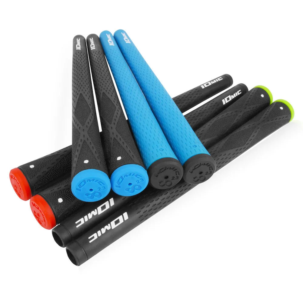 TPE/TPR golf club grip shown in various colour options including pink, red, blue, white, and black.