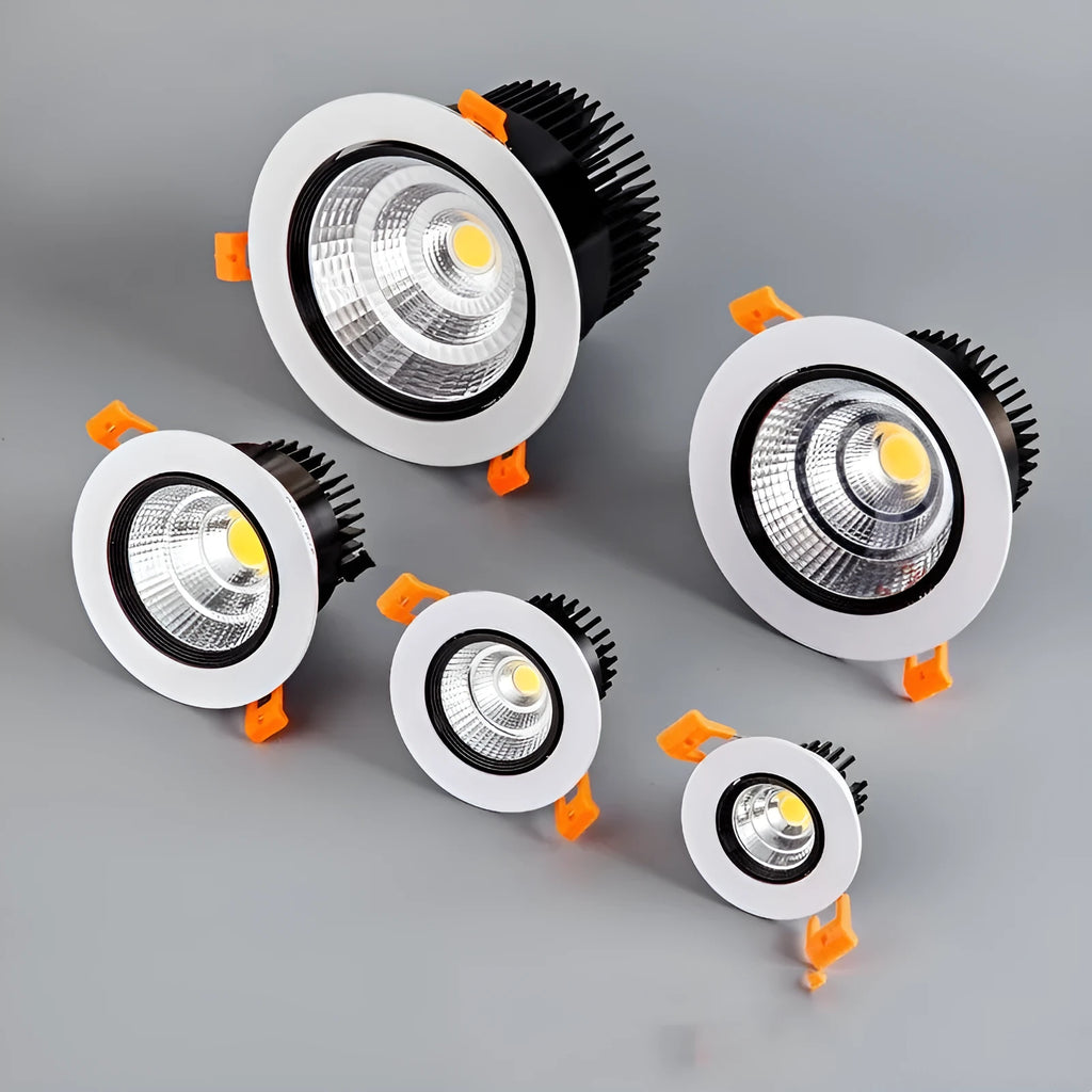 Modern recessed aluminium LED ceiling spotlight with three colour variable light settings.