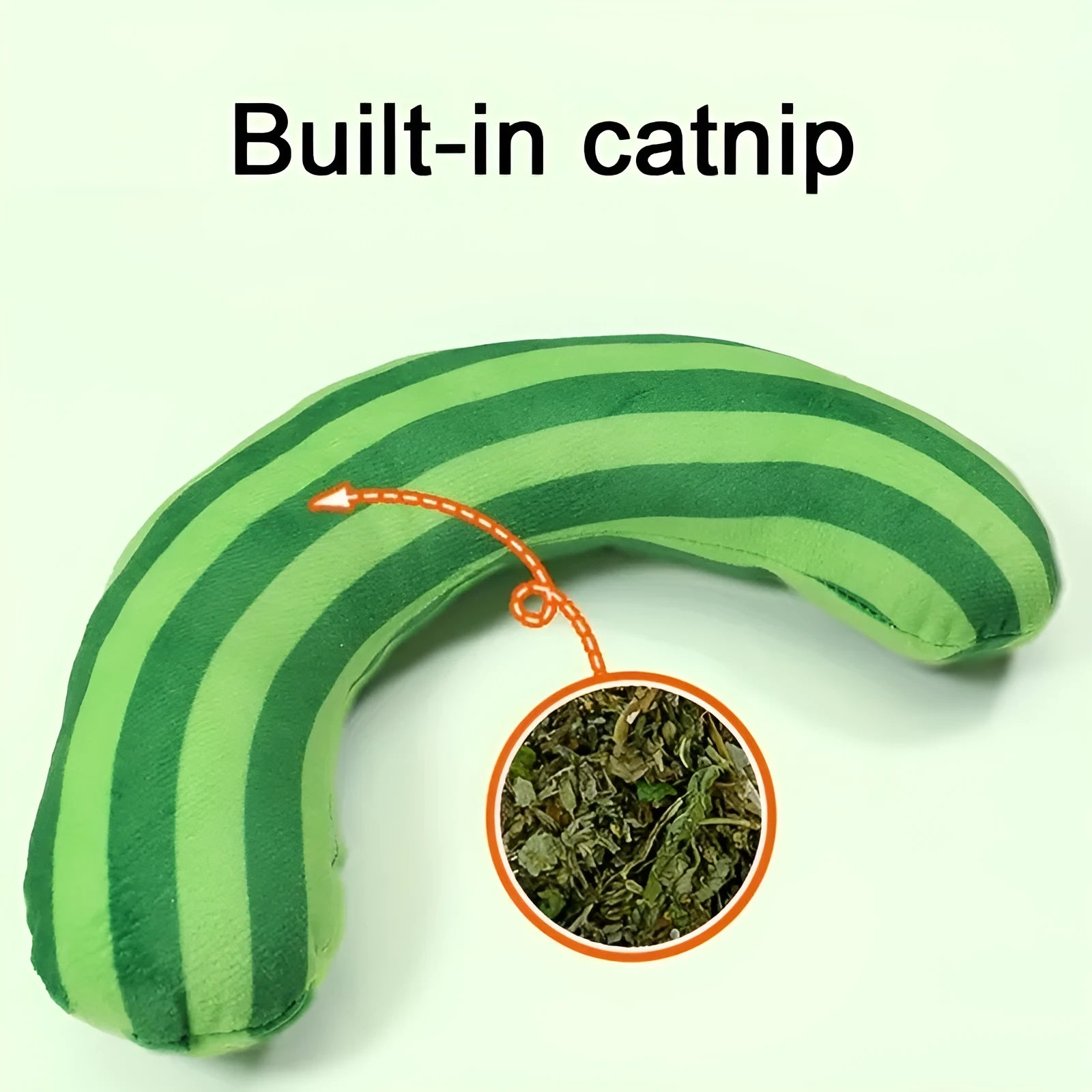 Striped pattern cat pillow with noise toy and catnip compartment measuring 23×20 cm