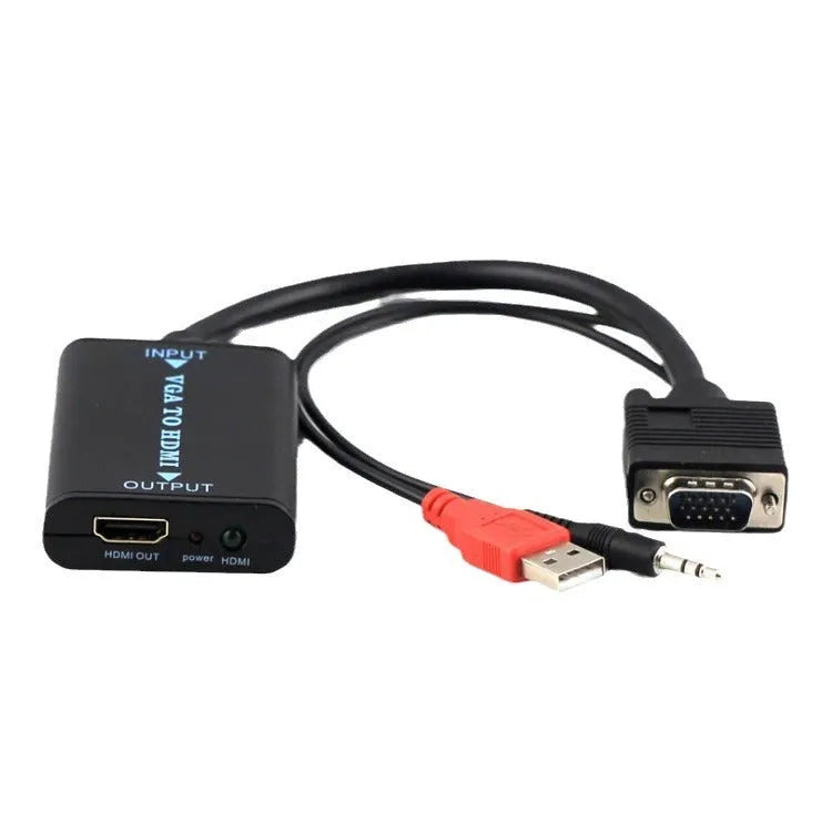 Black VGA to HDMI female converter with USB cable for audio and power
