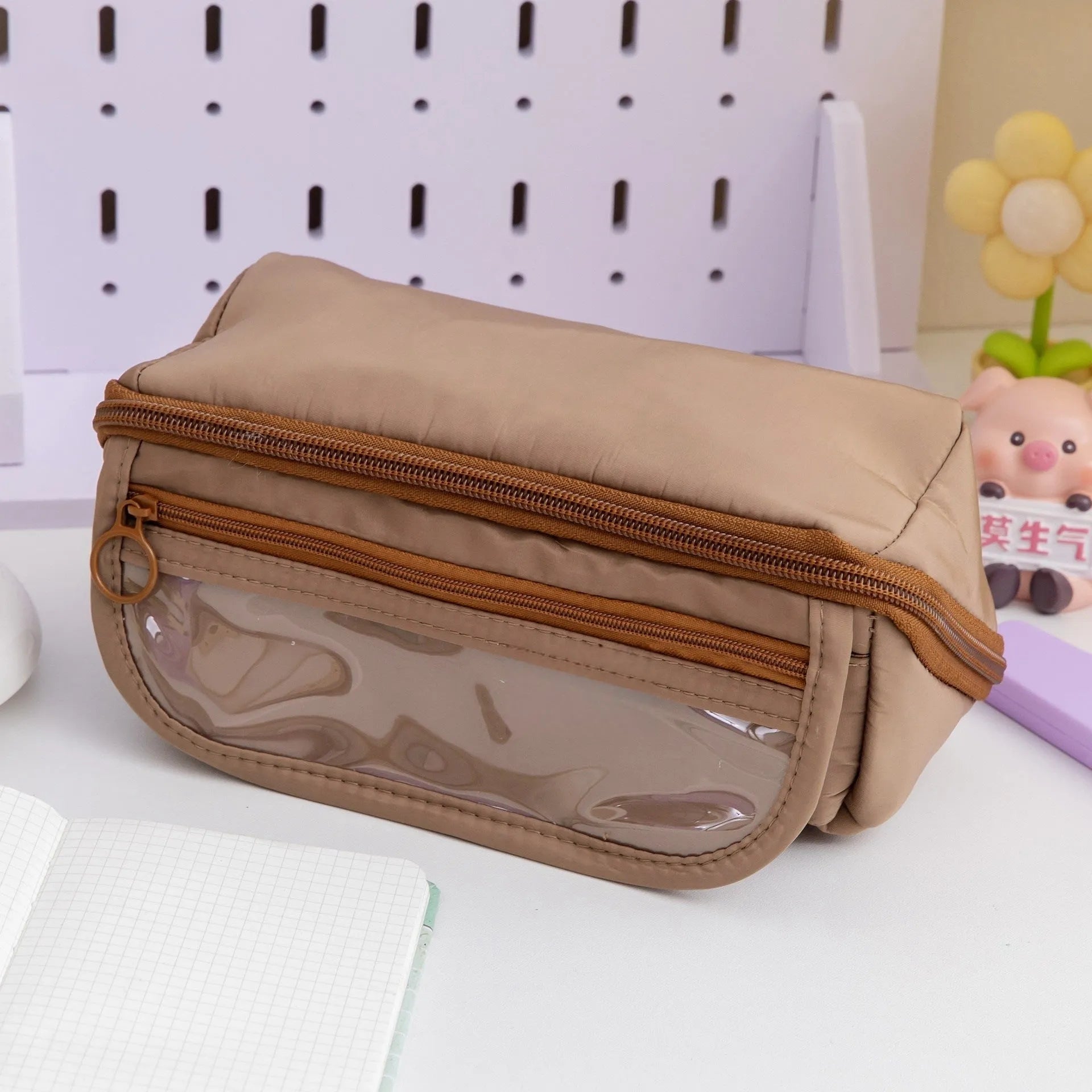 Korean canvas pencil case with ten-layer flip design in six colour options