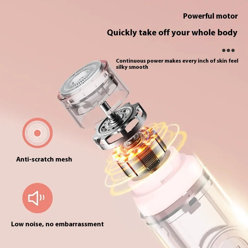 Pink portable electric armpit hair trimmer with floating blade and USB charging cable