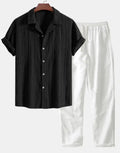 Men's slim fit camouflage print short sleeve shirt and trousers casual suit set