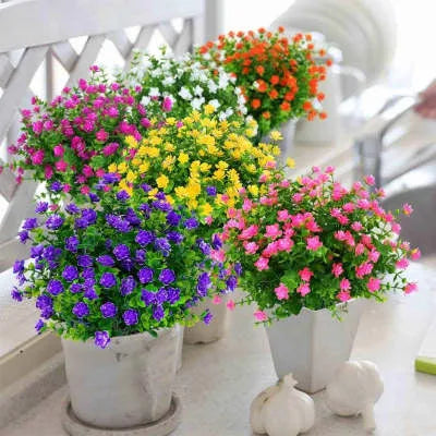 Plastic artificial eucalyptus camellia bouquet in mixed colours for wedding decor and photography props