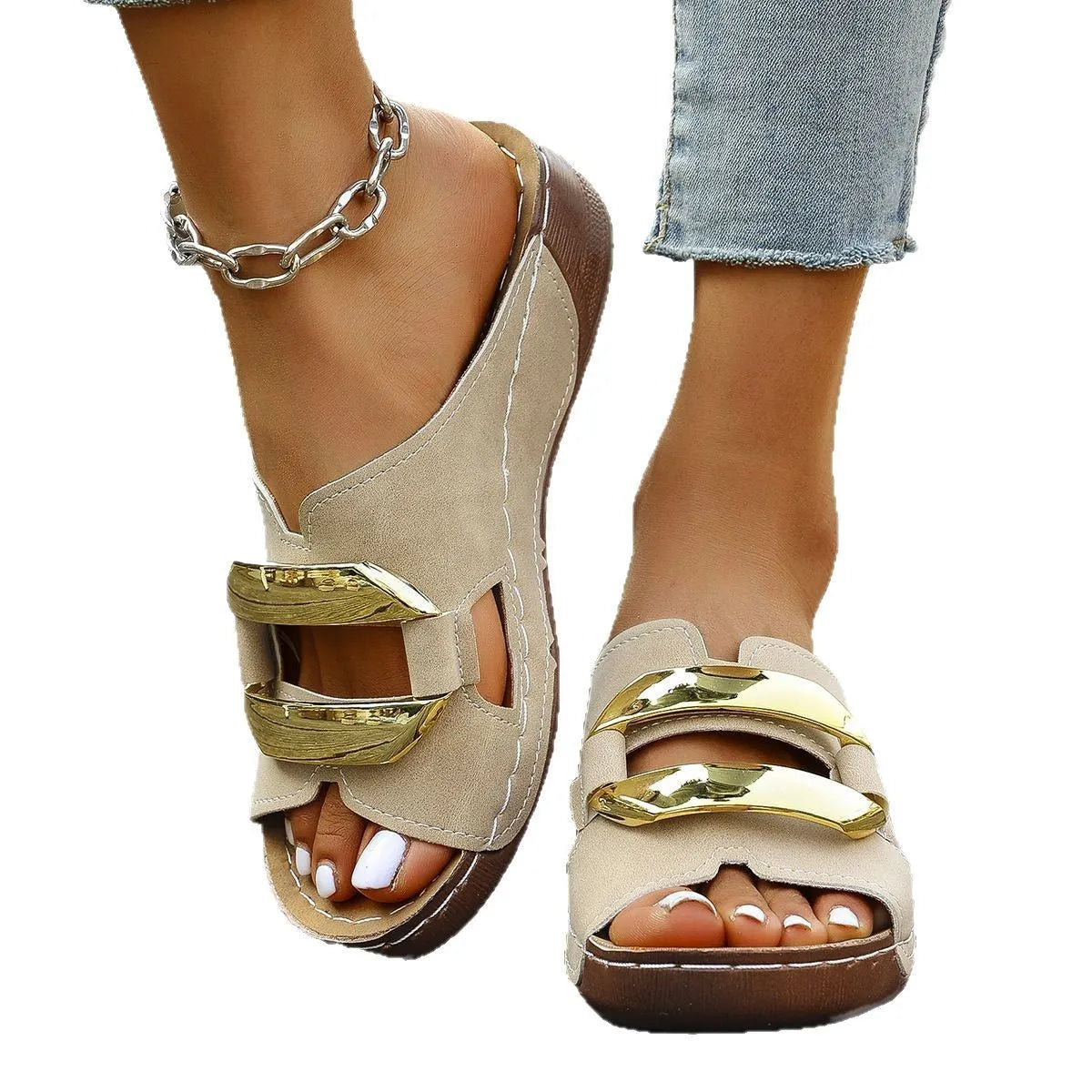 Roman style platform sandals in black with artificial PU upper and rubber sole