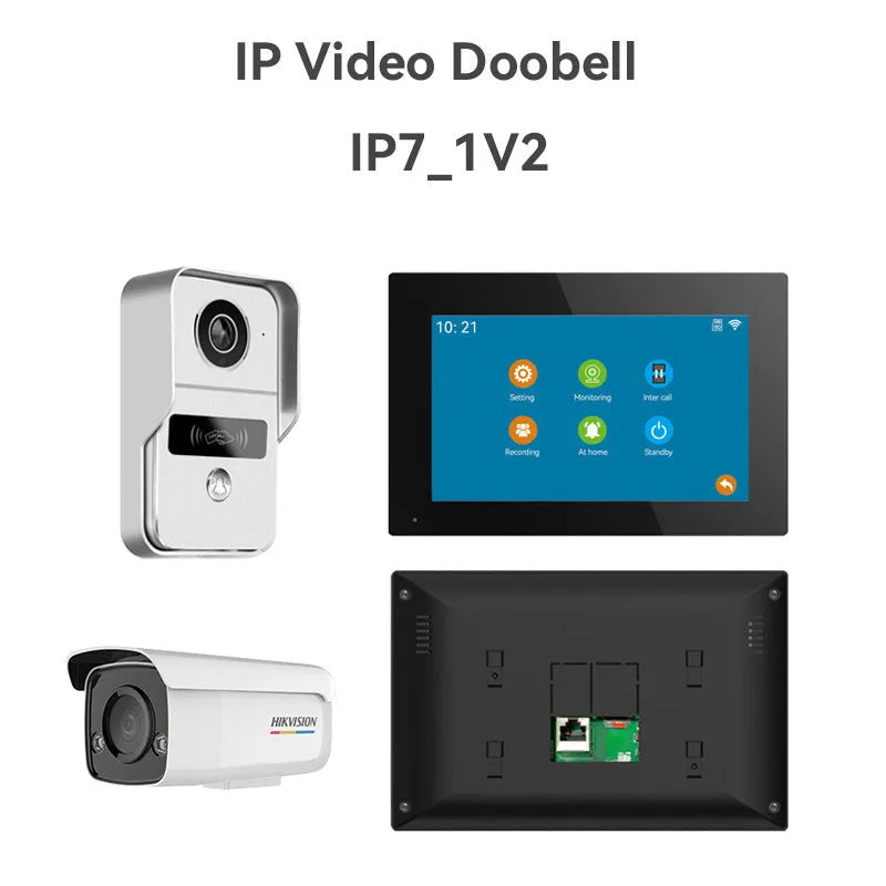 Wireless network video intercom doorbell system with colour HD camera and 10-inch display monitor