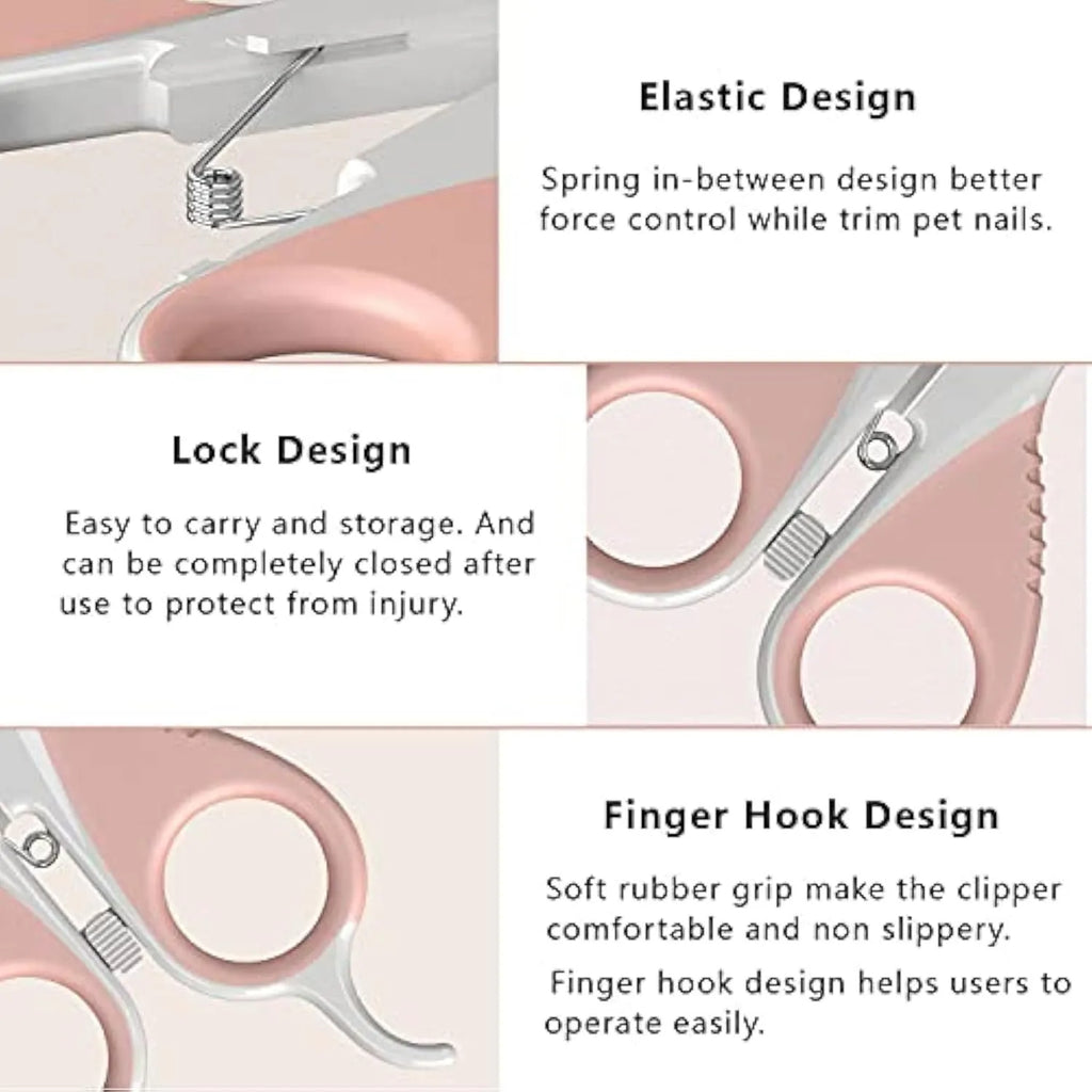 Grey cat nail clippers with angled blade and safety lock for small pet grooming