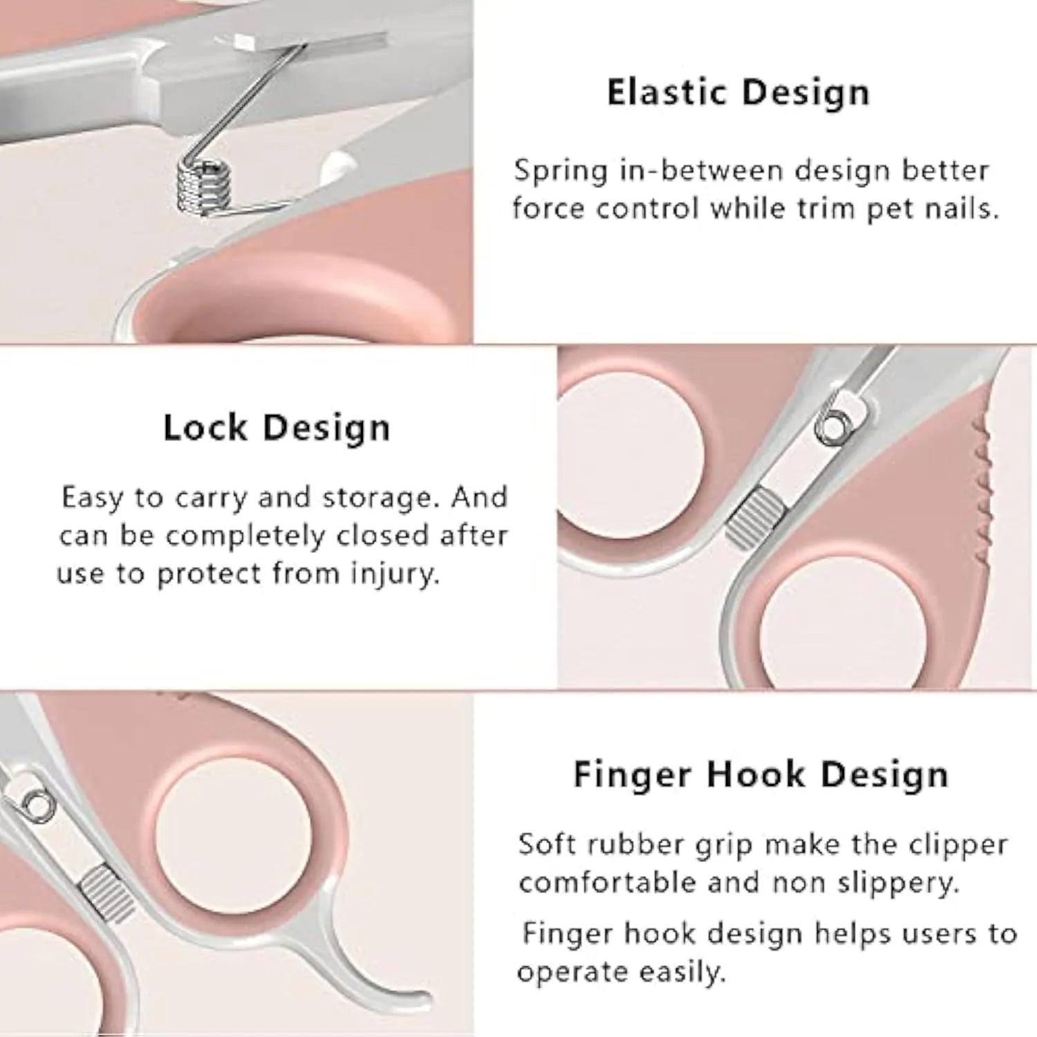 Grey cat nail clippers with angled blade and safety lock for small pet grooming