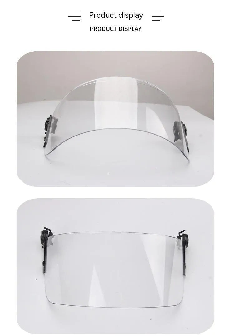 Transparent polycarbonate helmet face protection mask with guide rail mounting