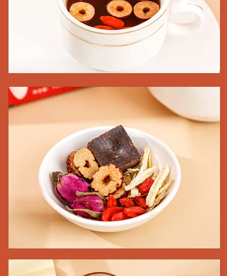Box of Yuantang brown sugar ginger and jujube herbal tea bags with traditional ingredients