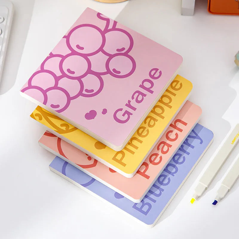 Square fruit notebook with embossed designs measuring 14.5x14.5cm