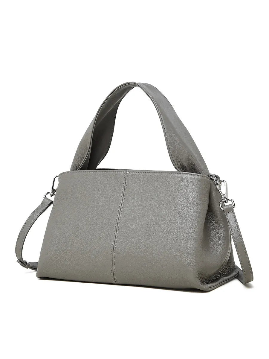 Women's genuine leather messenger bag in horizontal square shape with double shoulder straps
