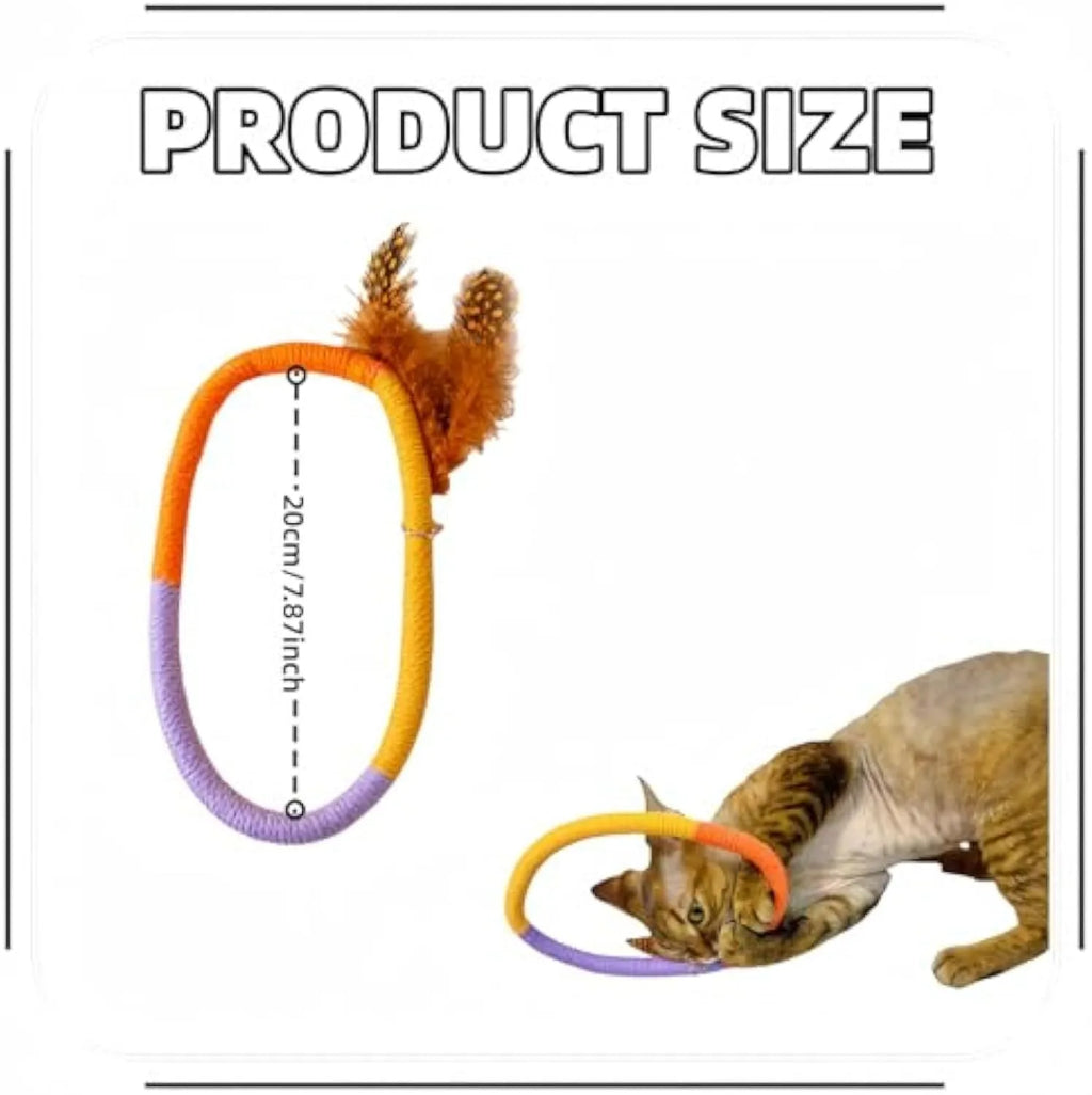 Green cotton rope circular cat toy with feathers and catnip for chewing and interactive play