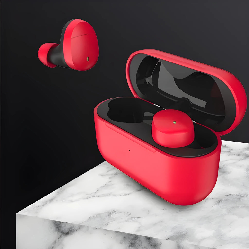 Flame red Qualcomm TWS 3040 Bluetooth 5.2 wireless earbuds with charging case