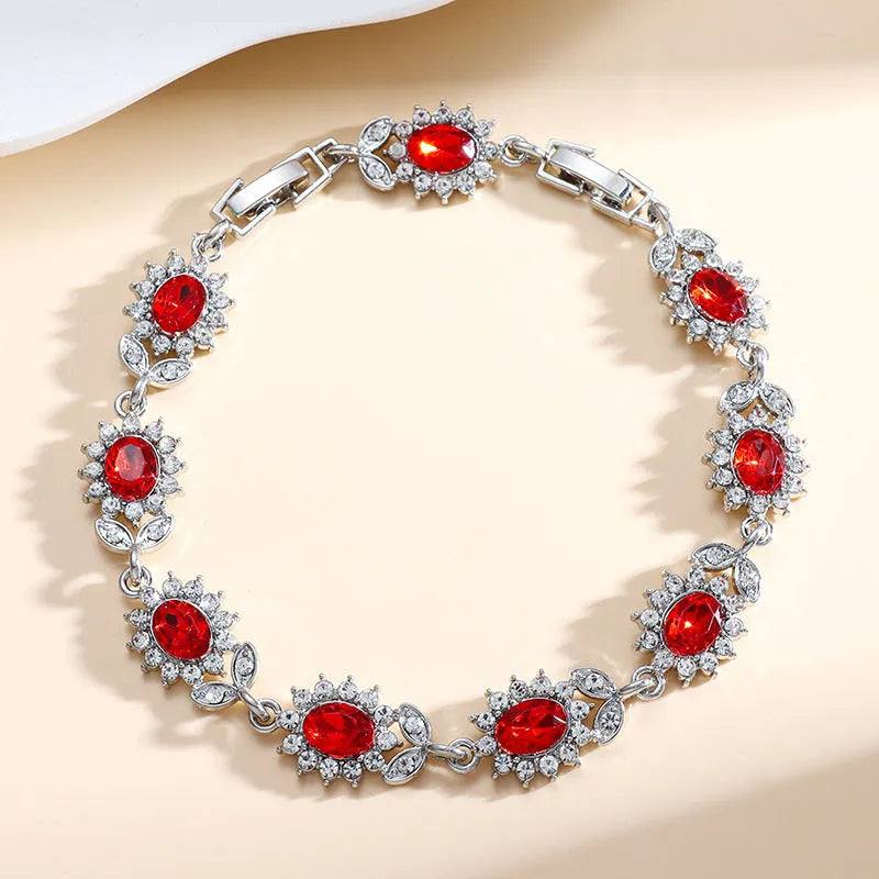 Women's zircon bracelet with electroplated finish in environmentally friendly alloy showing colour options
