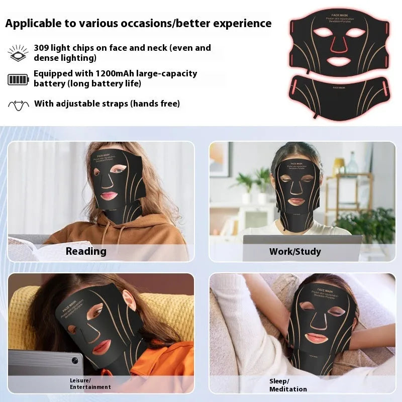 Black and gold IPL LED facial beauty device with silicone mask and hard shell case.
