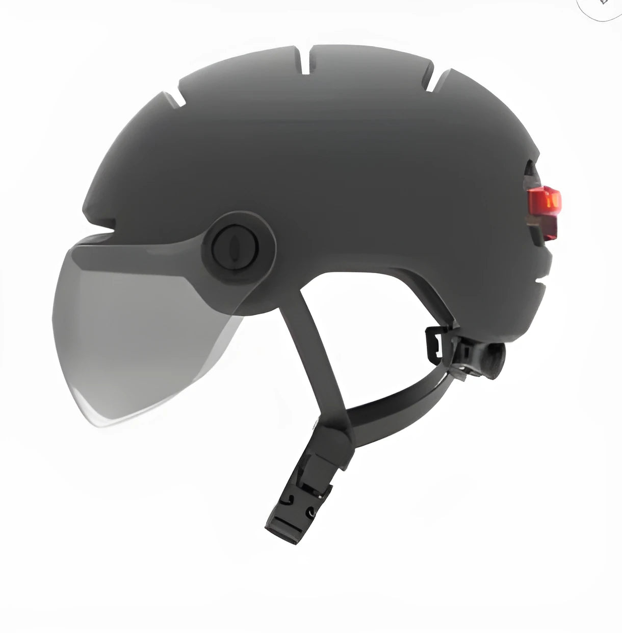 Cycling helmet with integrated red LED tail light and brake light on the rear.