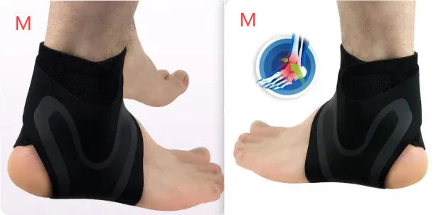 Adjustable ankle support brace for sprain recovery in black for left or right foot sports use