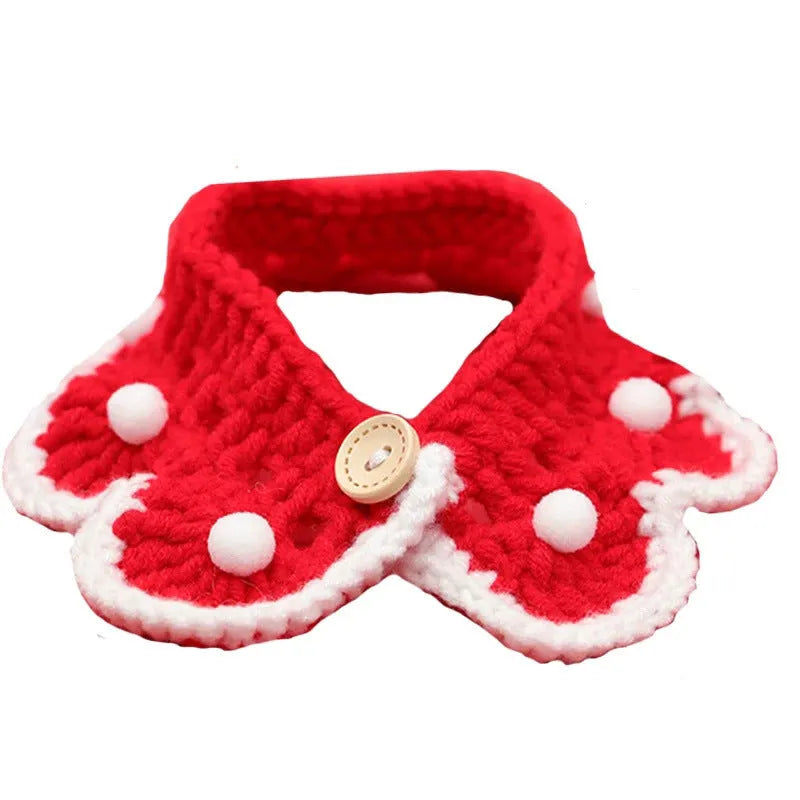 Milk cotton knitted collar with cartoon pattern for a cat, showing customisable colour options.