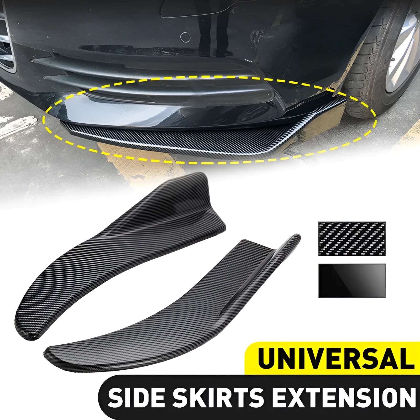 Front and rear carbon fibre deflector lip spoiler for General Motors cars, 440mm wide