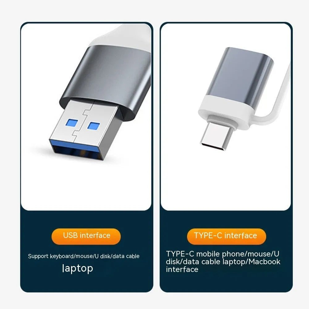 Two-in-one multifunctional expansion dock USB 3.0 hub with 4 connectors in silver colour