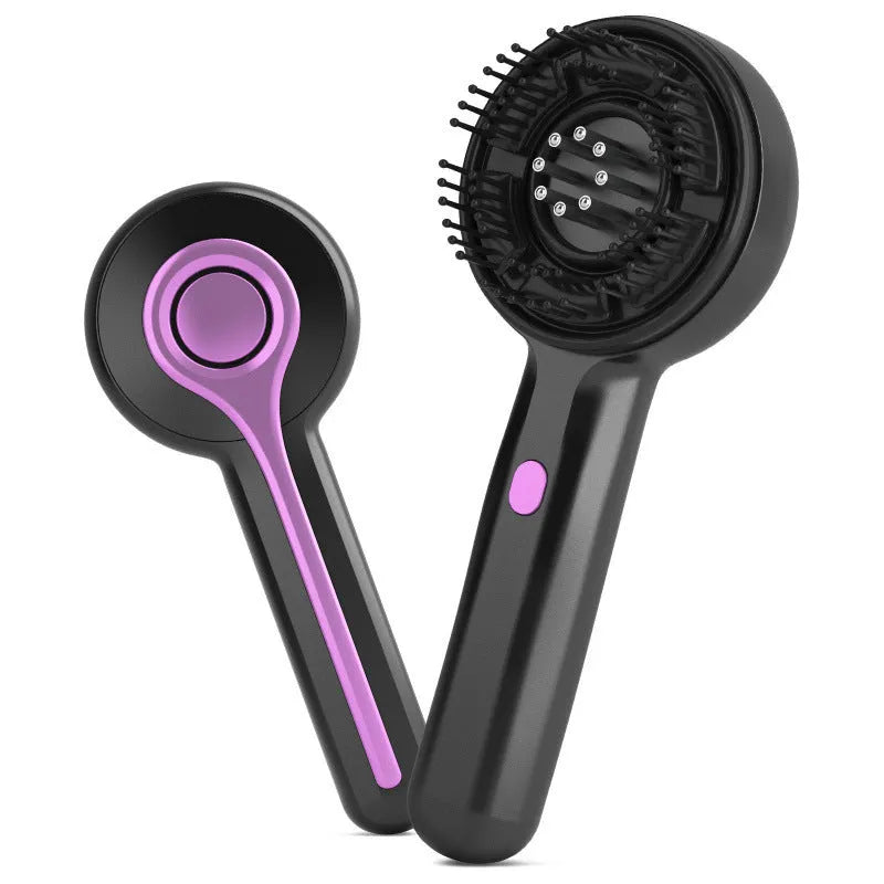 Black USB-powered head massager with a comb head and mechanical speed control switch