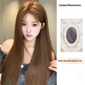 Warm brown lace front wig with centre-parted bangs and long straight hairstyle