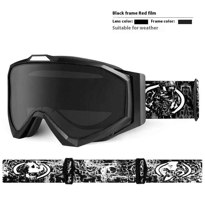Motorcycle goggles with double-layer anti-fog design in multiple colour options including black frame with grey lens.