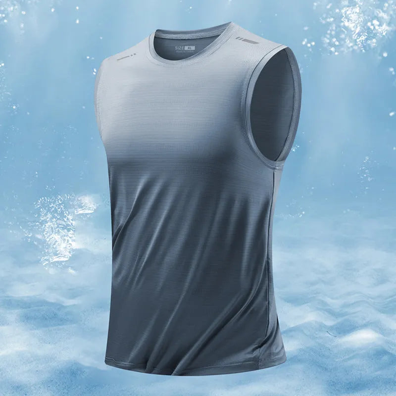 Men's loose sleeveless waistcoat vest in a solid colour, showcasing the straight hem and casual fit.