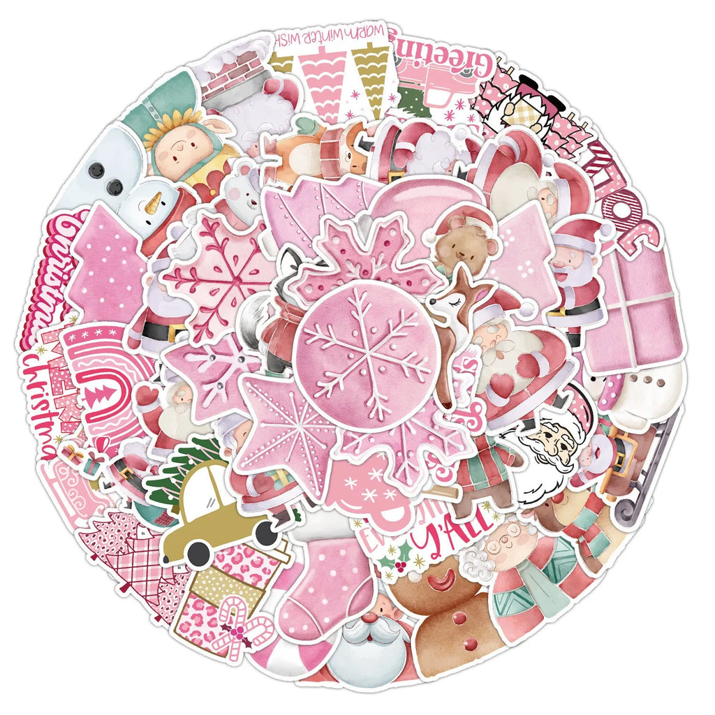 50 waterproof Christmas stickers in various cute designs ranging from 4cm to 8cm sizes