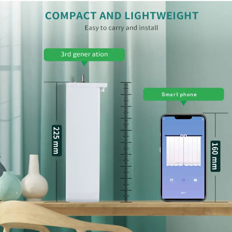 Smart curtain electric system with aluminium track, rechargeable lithium battery motor, and remote control for WiFi voice operation