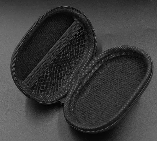 Black oval leather earphone storage bag for portable audio device protection