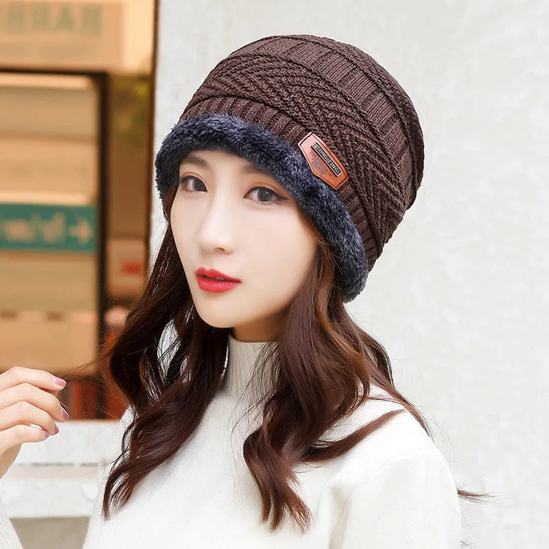Coral Fleece Balaclava Winter Hat – wool knit dome beanie with fleece lining, unisex one size, navy blue shown