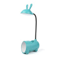 Cartoon-style USB desk lamp with integrated pen holder in green, blue, or pink colour