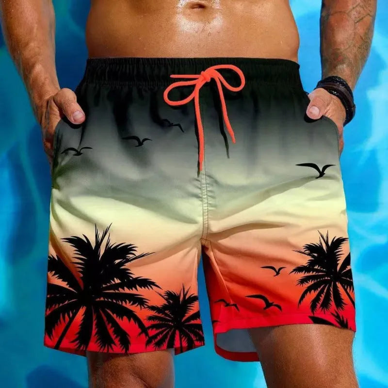 Men's ethnic style swimming trunks in polyester with loose board shorts design