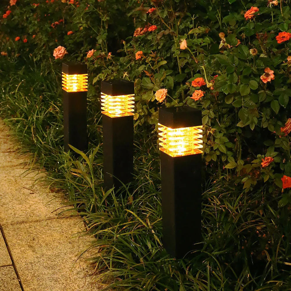 Solar-powered lawn ground lamp with cuboid design for outdoor garden lighting