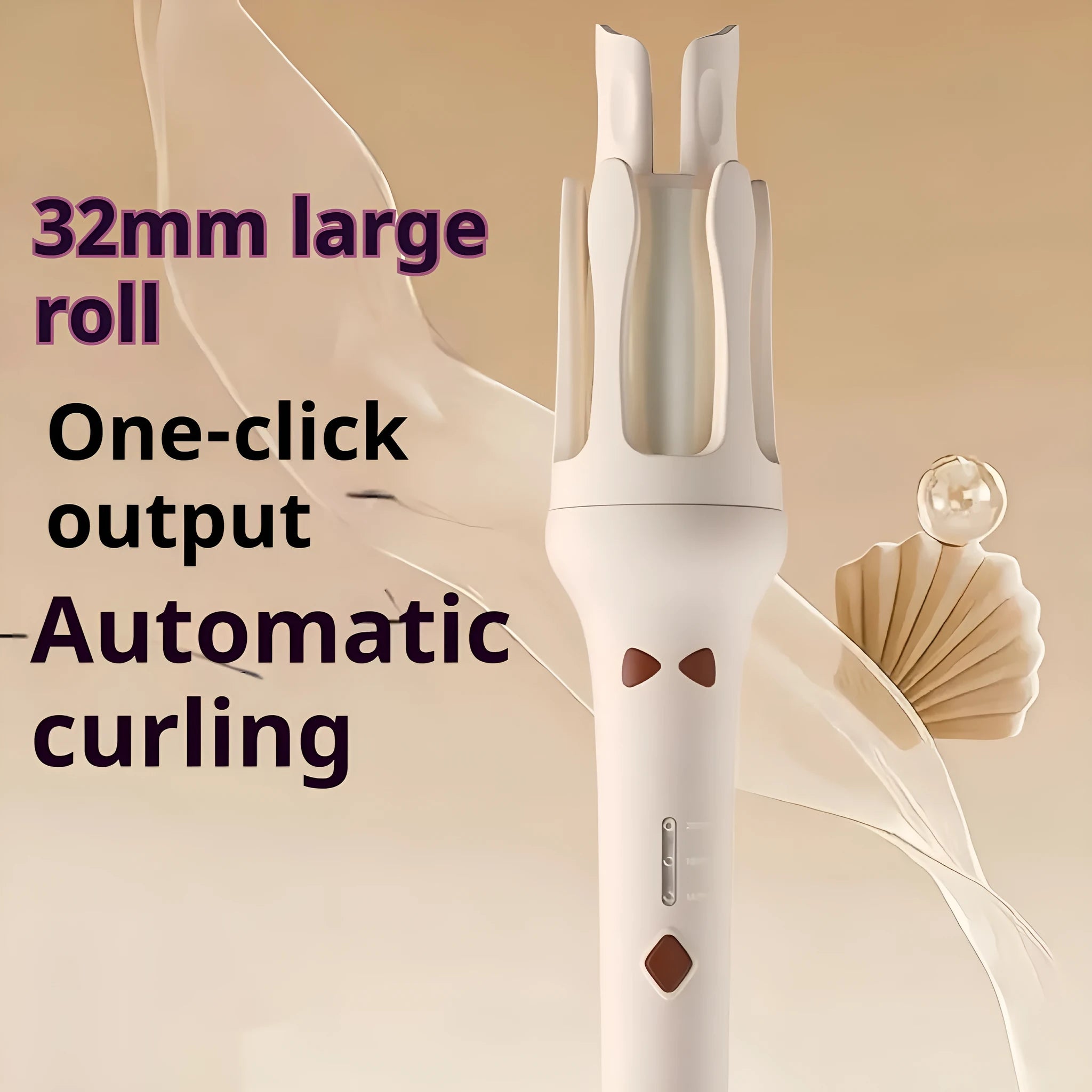 White automatic hair curler with 32mm ceramic barrel on a countertop.