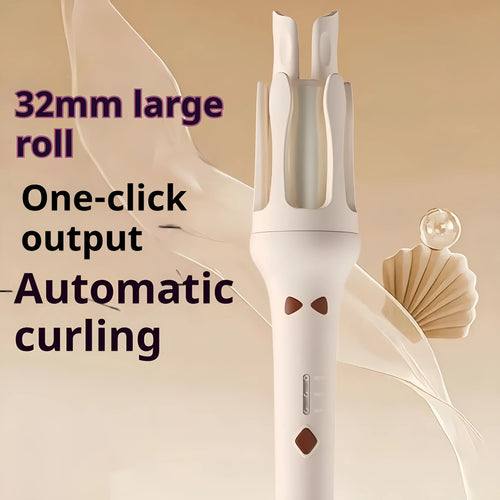 White automatic hair curler with 32mm ceramic barrel on a countertop.