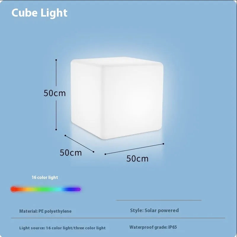 White LED cube stool light with modern design showing waterproof construction and clean geometric lines