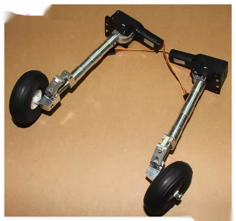 Retractable inclined kneeling damping shock-absorbing alloy landing gear for electric toy aircraft with multiple wheel options
