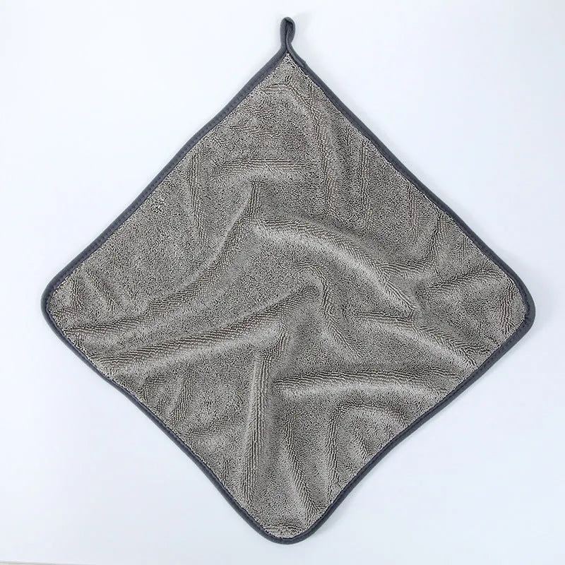 Small braid twisted Korean fibre car cleaning towel shown in grey and grey with red edge colour options with multiple size variations