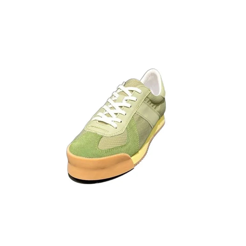 Summer men's ultra-light cow suede mesh breathable sports shoes with raised bottom and mid heel in grey side view