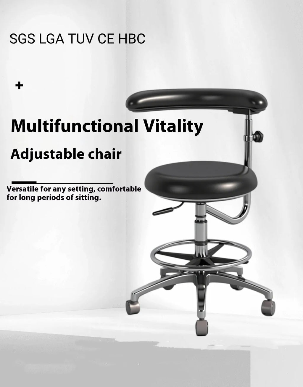 Black leather dental hospital chair with lift mechanism for clinic surgery rooms