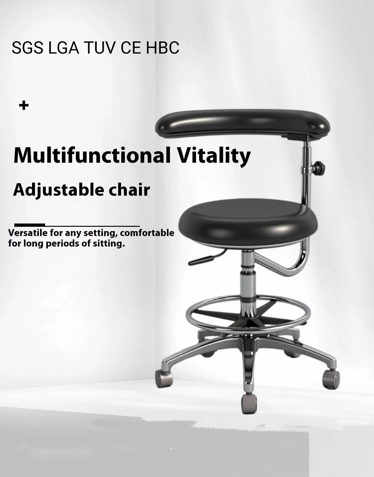 Black leather dental hospital chair with lift mechanism for clinic surgery rooms
