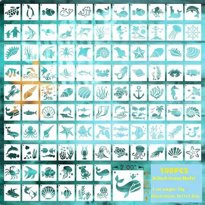 Milky white PET film hollow spray painting stencil templates showing animal, Hawaiian, letter, and ocean designs